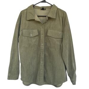 Justify Shirt Womens Large Green Corduroy Button Front Long Sleeve Utility Top